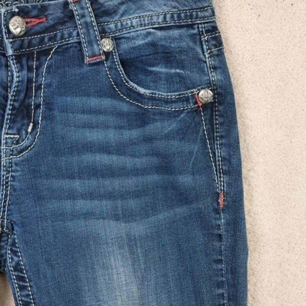 Miss Me Easy Crop Jeans Womens 27 Blue  Mid Rise Southwestern Embellished - Picture 13 of 16